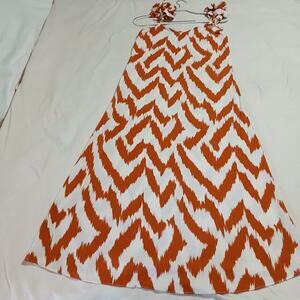 Vince Camuto XS A-Line Sundress Jacquard Pumpkin/White Ruffle Shoulder